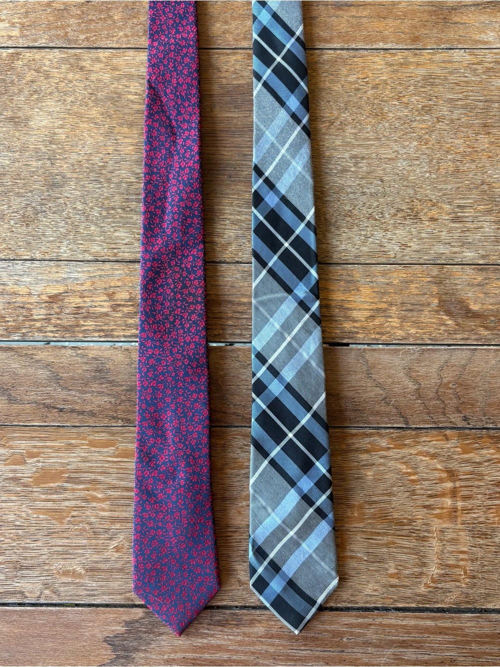 Express Men's Burgundy Floral Tie & Blue Plaid Tie - Set of Two